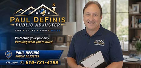 Mainline Restoration Water Damage Insurance Claims Public Adjuster Philadelphia 19010 Bryn Mawr 19096 Wynnewood 19004 Bala Cynwyd Wayne Villanova Pennsylvania. Paul Definis assists homeowners and businesses with fire, storm, roof and property insurance claims. Paul deploys restoration after your claim is approved. Call 610-721-4199.