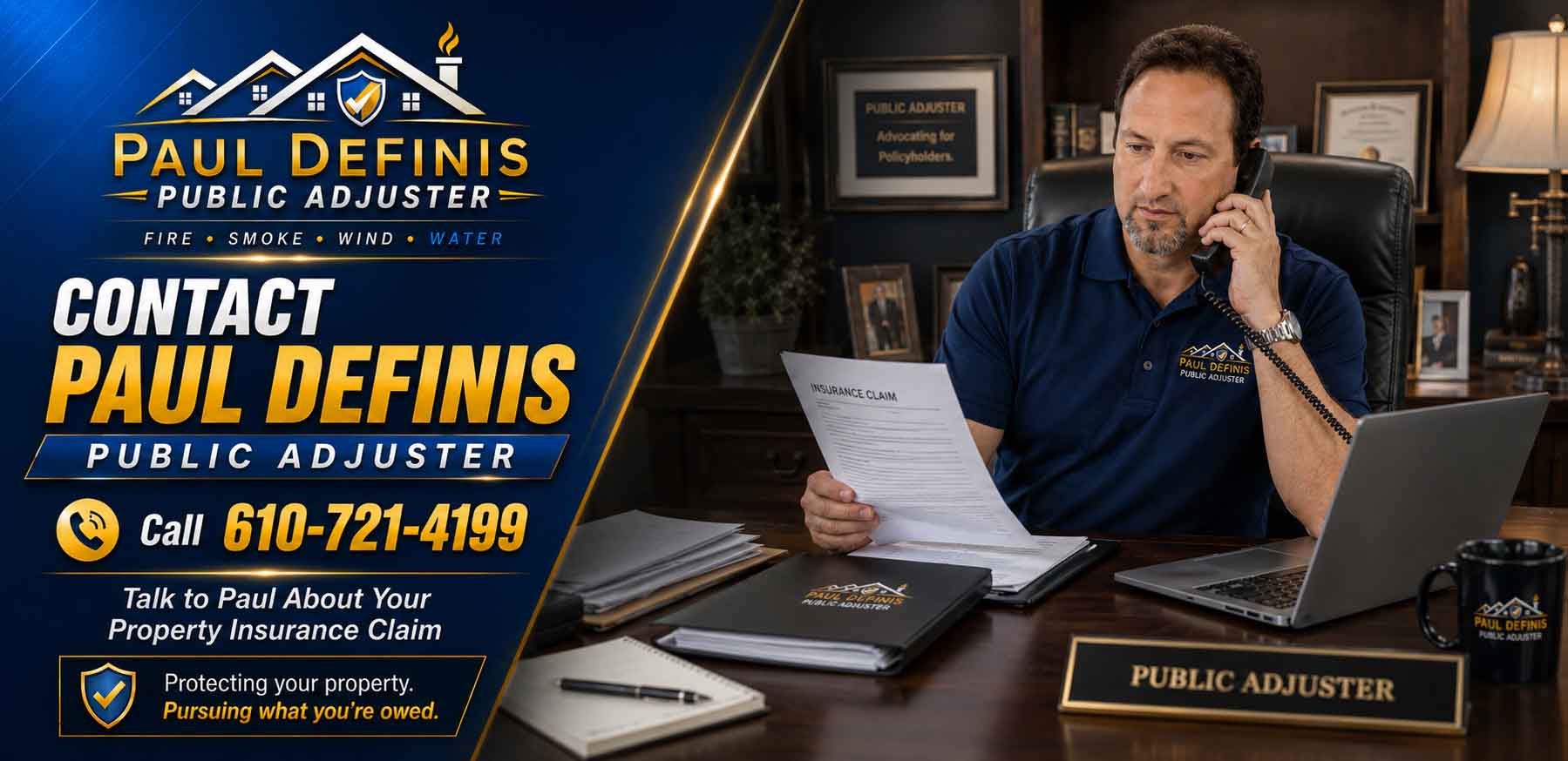 Insurance Claims Adjuster 19422 Blue Bell 19482 Valley Forge 19406 King of Prussia 19002 Gwynedd Upper Dublin 19462 Plymouth Meeting Montgomery County. Paul Definis public adjuster for fire, water, storm and property insurance claims. Call 610-721-4199.