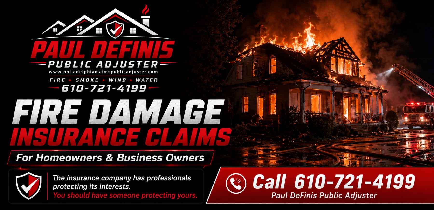 Philadelphia Public Insurance Adjuster 19136 Paul Definis. Bucks County, Delaware County, Montgomery County Pennsylvania insurance claims for fire, water, storm, roof, frozen pipes and theft. Residential and commercial. Call 610-721-4199.Philadelphia Public Insurance Adjuster 19136 Paul Definis. Bucks County, Delaware County, Montgomery County Pennsylvania insurance claims for fire, water, storm, roof, frozen pipes and theft. Residential and commercial. Call 610-721-4199.