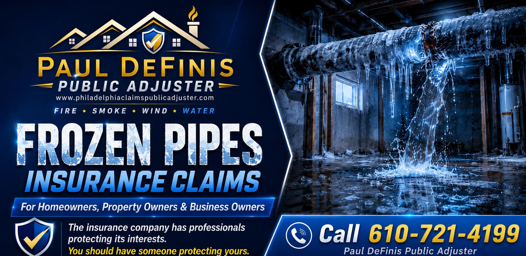 Philadelphia Public Insurance Adjuster 19136 Paul Definis. Bucks County, Delaware County, Montgomery County Pennsylvania insurance claims for fire, water, storm, roof, frozen pipes and theft. Residential and commercial. Call 610-721-4199.