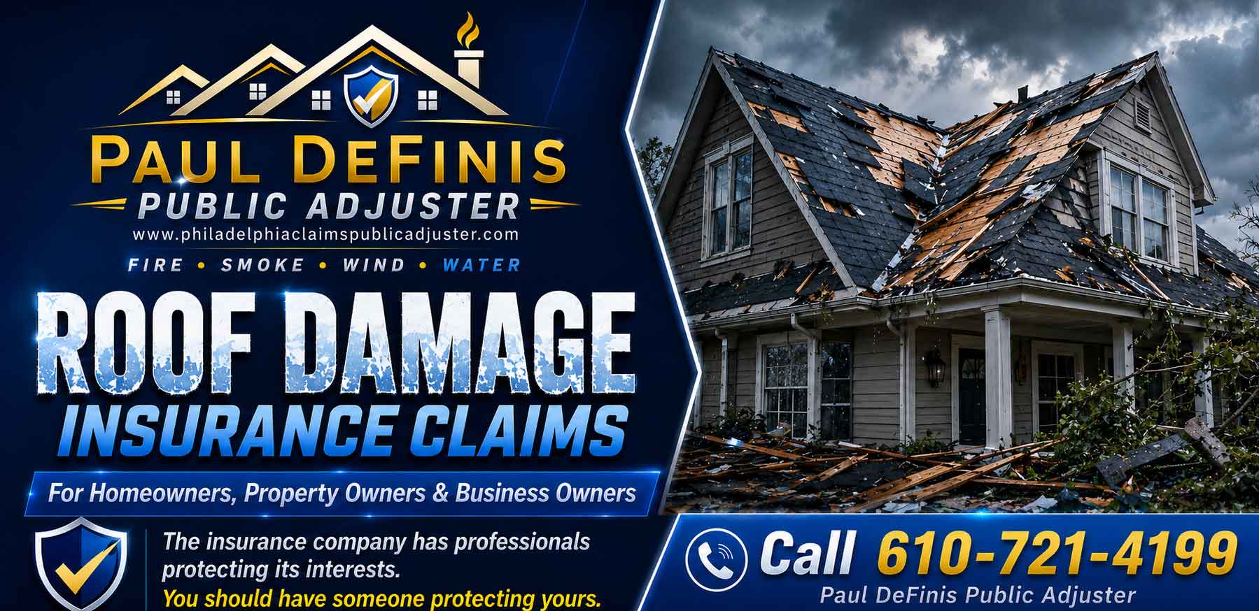 Philadelphia Public Insurance Adjuster 19136 Paul Definis. Bucks County, Delaware County, Montgomery County Pennsylvania insurance claims for fire, water, storm, roof, frozen pipes and theft. Residential and commercial. Call 610-721-4199.Philadelphia Public Insurance Adjuster 19136 Paul Definis. Bucks County, Delaware County, Montgomery County Pennsylvania insurance claims for fire, water, storm, roof, frozen pipes and theft. Residential and commercial. Call 610-721-4199.