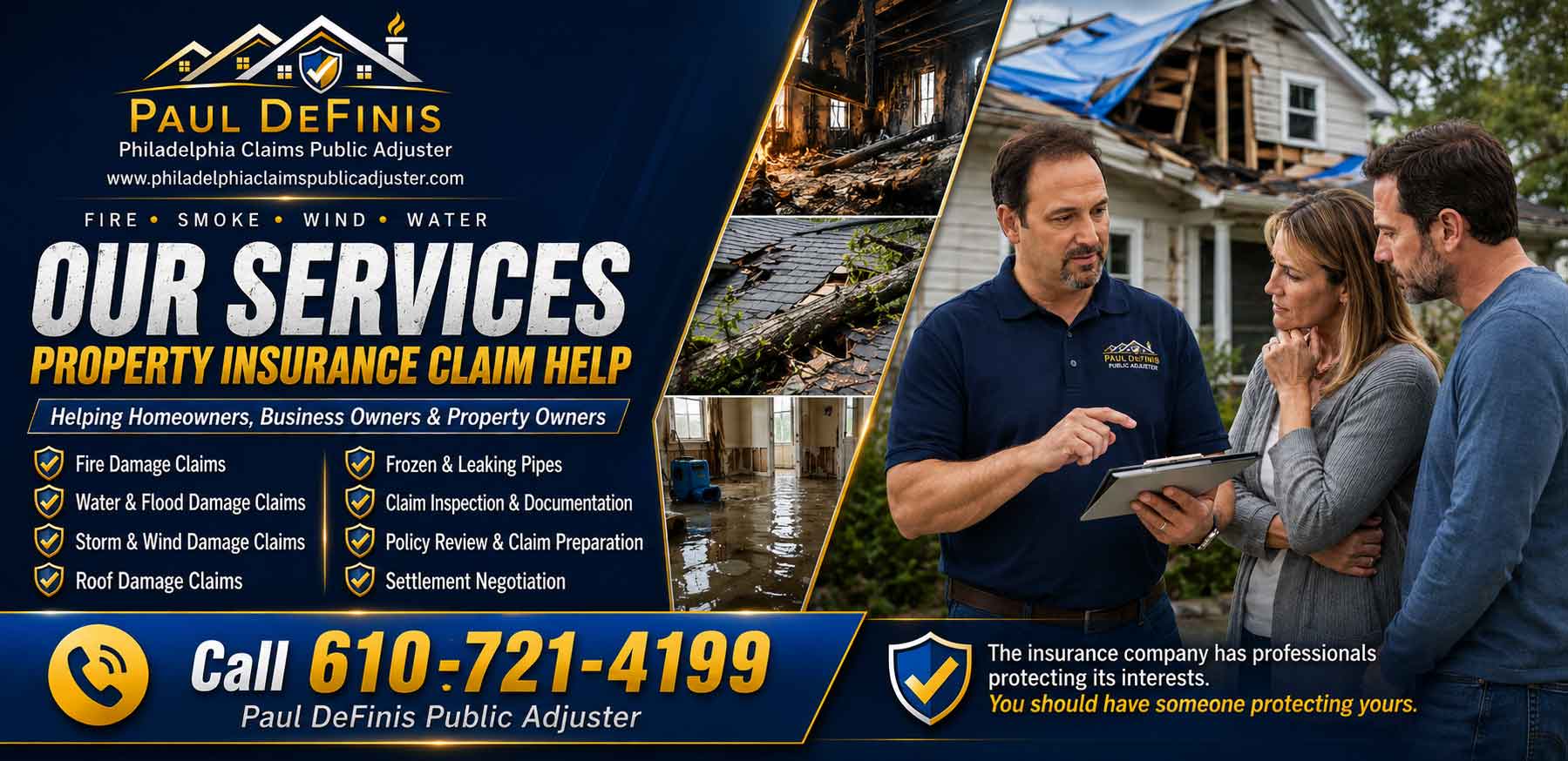 Fire Damage Public Adjuster 19115 19116 Philadelphia Pennsylvania. Paul Definis assists homeowners and businesses with fire damage, smoke damage, water damage, roof damage, storm and property insurance claims. Call 610-721-4199.Fire Damage Public Adjuster 19115 19116 Philadelphia Pennsylvania. Paul Definis assists homeowners and businesses with fire damage, smoke damage, water damage, roof damage, storm and property insurance claims. Call 610-721-4199.