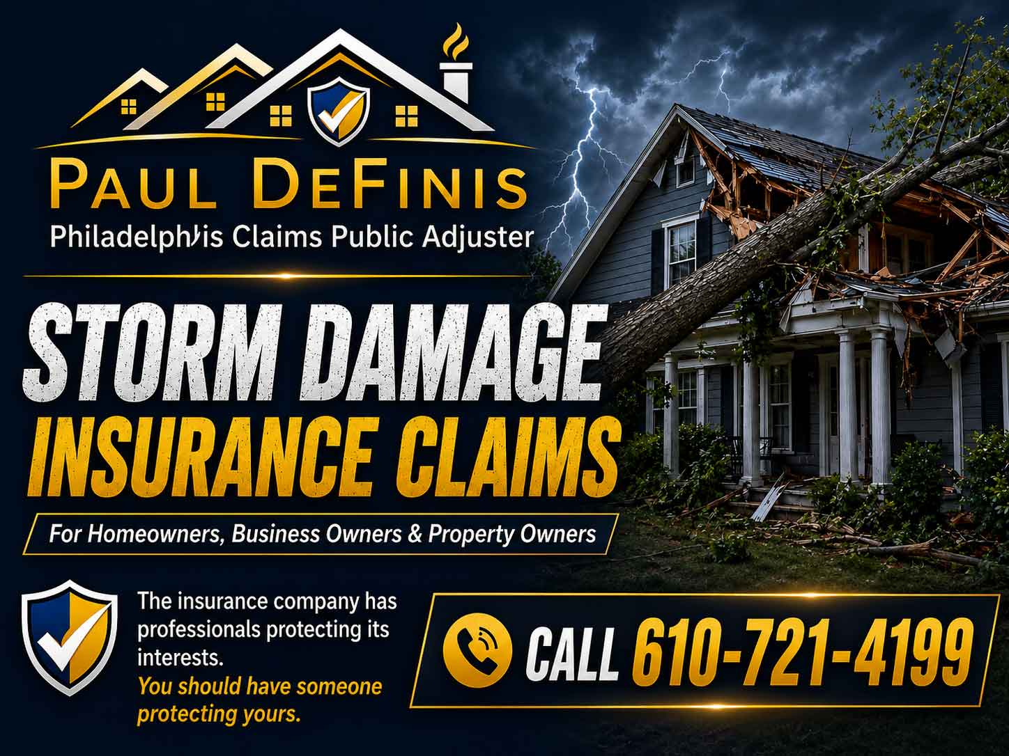 Insurance Claims Adjuster for Philadelphia,Main Line, Delaware County, Bucks County, Pennsylvannia, New Jersey, Delaware Your insurance company will try to overlook any thing they can. It says in your policy that you must present the claim. We provide you a written estimate of everything necessary to bring your home back to pre loss condition and present and negotiate for you for a small contingent fee. We can usually get you much more than if you trust the insurance company adjuster who is trained to pay as little as possible. Call us today for assistance