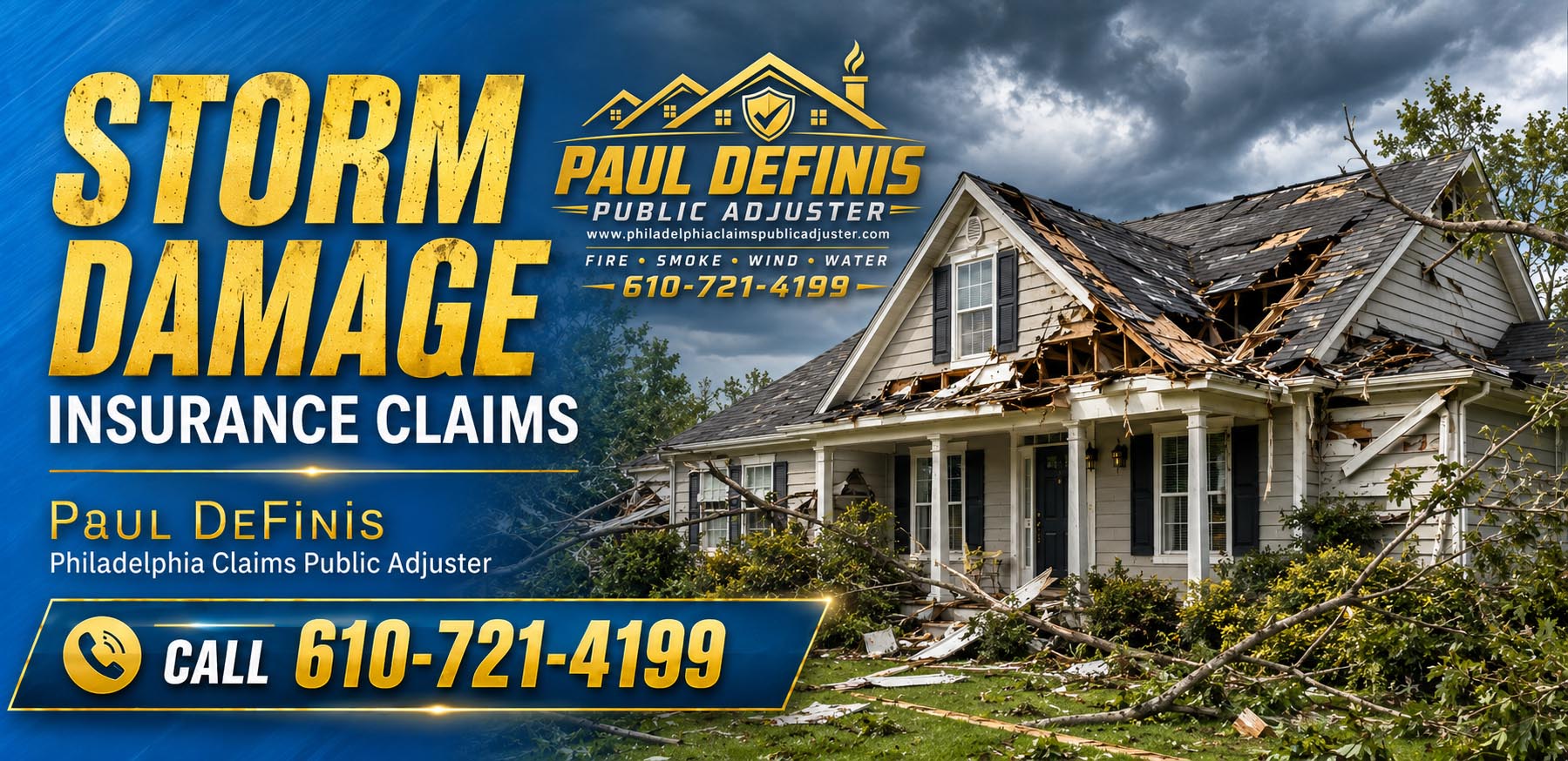 Philadelphia Public Insurance Adjuster 19136 Paul Definis. Bucks County, Delaware County, Montgomery County Pennsylvania insurance claims for fire, water, storm, roof, frozen pipes and theft. Residential and commercial. Call 610-721-4199.Philadelphia Public Insurance Adjuster 19136 Paul Definis. Bucks County, Delaware County, Montgomery County Pennsylvania insurance claims for fire, water, storm, roof, frozen pipes and theft. Residential and commercial. Call 610-721-4199.